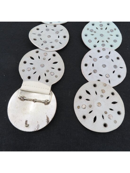 Womens One Size White Leather Silver Tone Metal Studded Stud Medallion Belt Boho main image 4